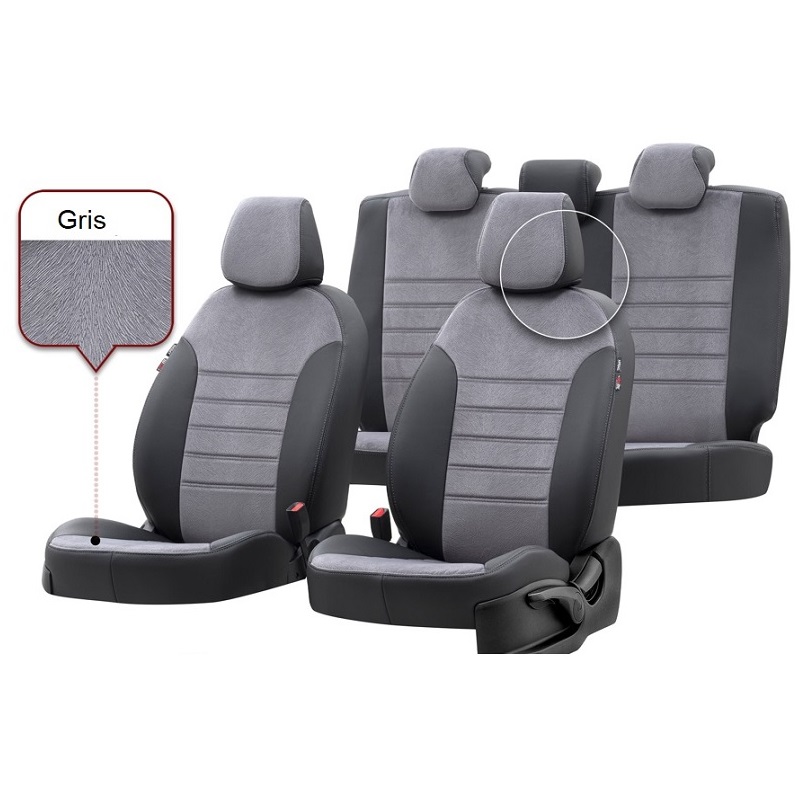 Housses de siège de voiture mixtes en cuir Alcantara, sur mesure, ensemble  complet, gris, personnalisé pour les modèles de voiture 1000, 2 rangées