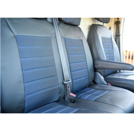 Housses siège Renault Trafic 3 simili cuir et tissu banquette en 1