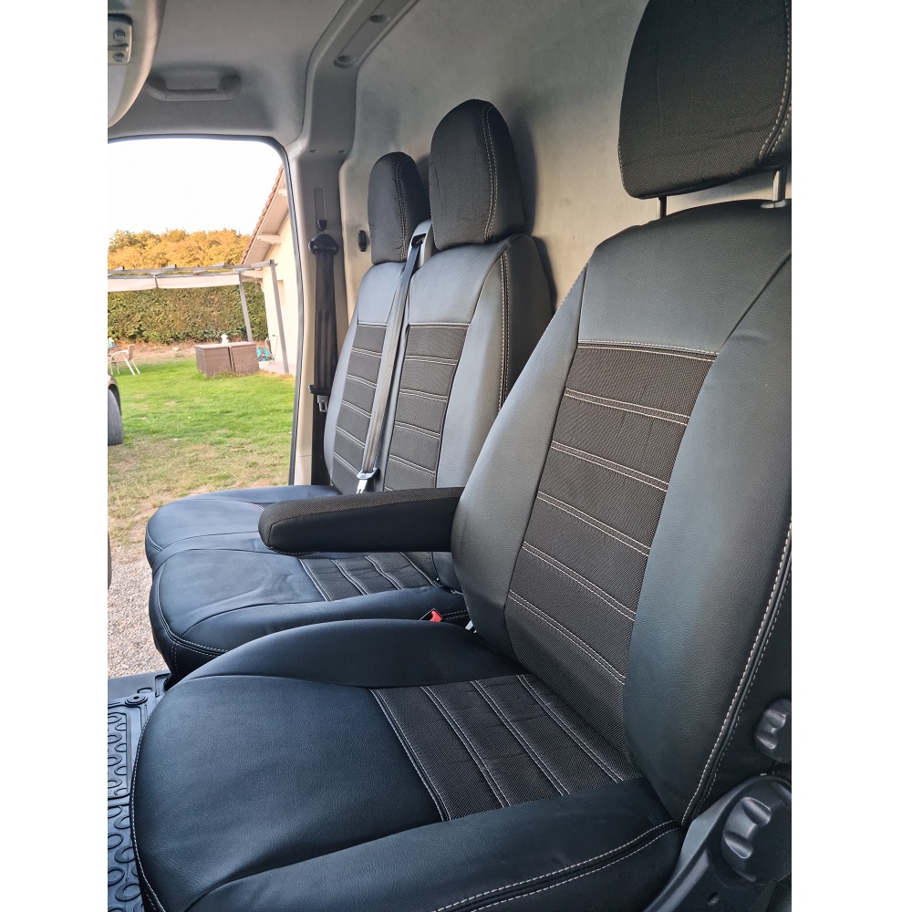 Housses siège Renault Trafic 3 simili cuir et tissu banquette en 1 partie