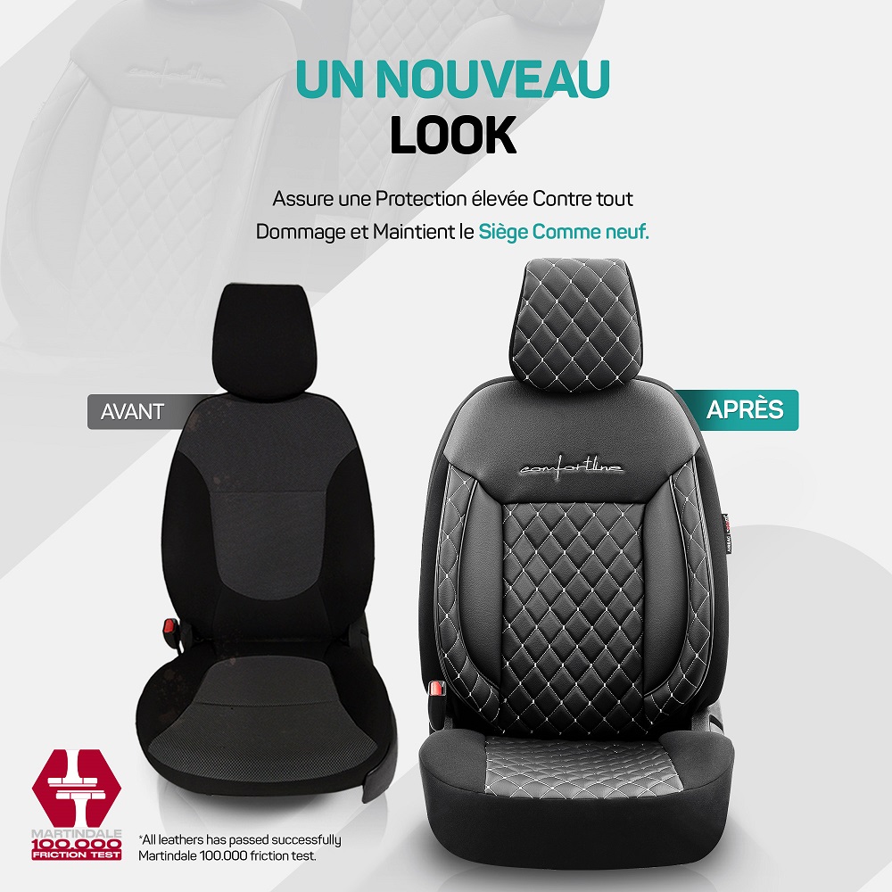 Ensemble de housses de siège universelles en velours/tissu Comfortline VIP  Crème - 11 pièces - convient aux airbags latéraux