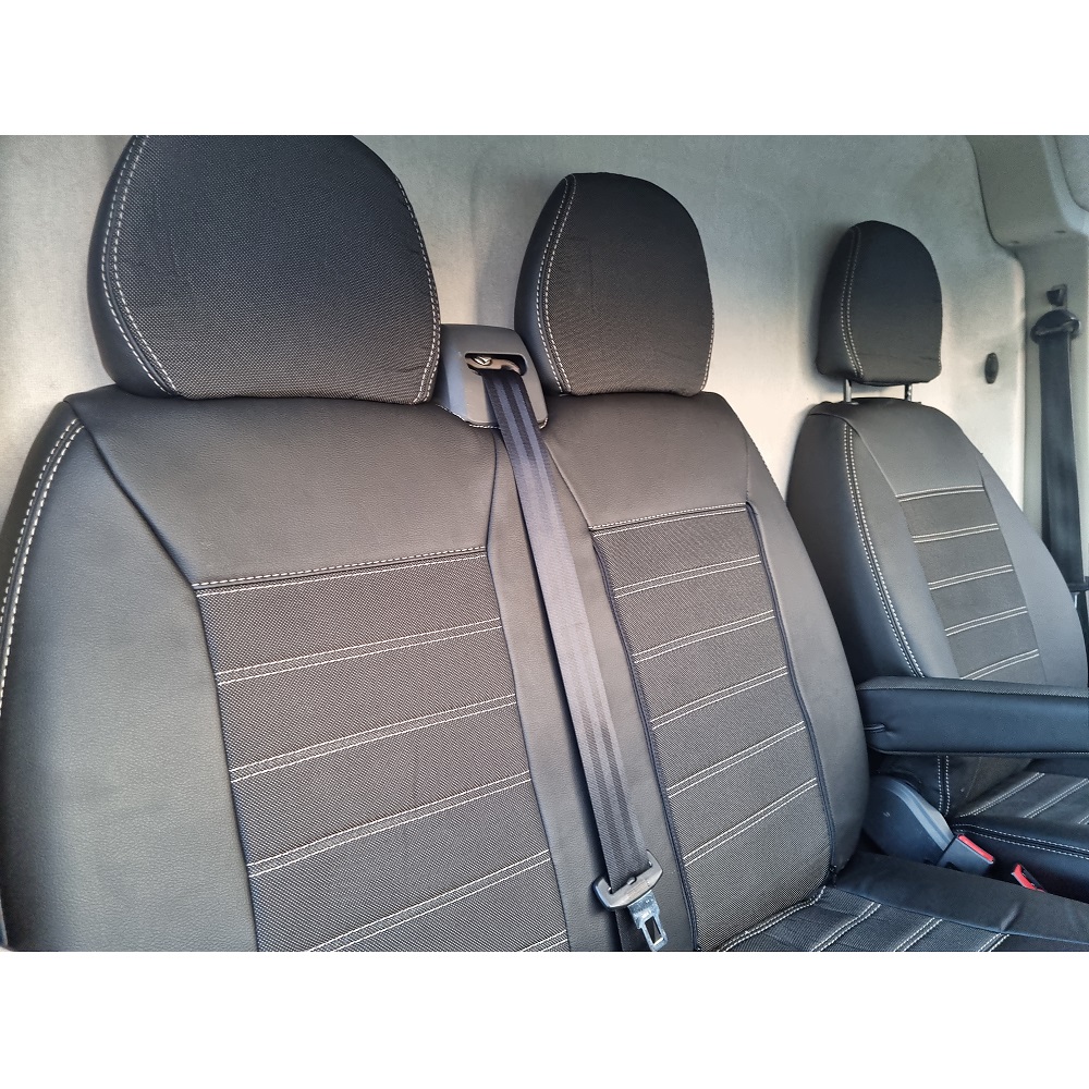 Housses siège Renault Trafic 3 simili cuir et tissu banquette en 1